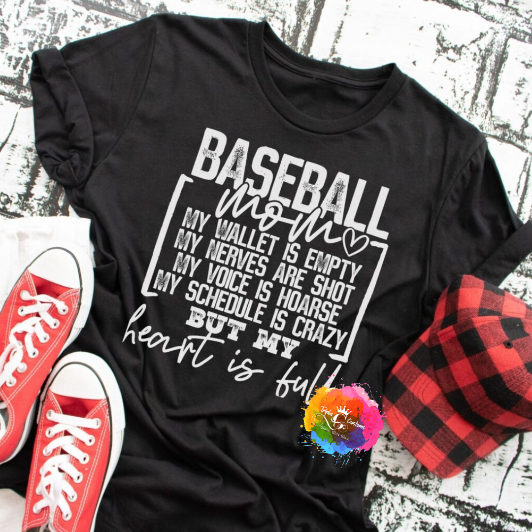 Baseball Mom My Heart Is Full Graphic Tee