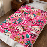 Christmas Kawaii Plush Blanket — Pink Santa Bear Holiday Throw